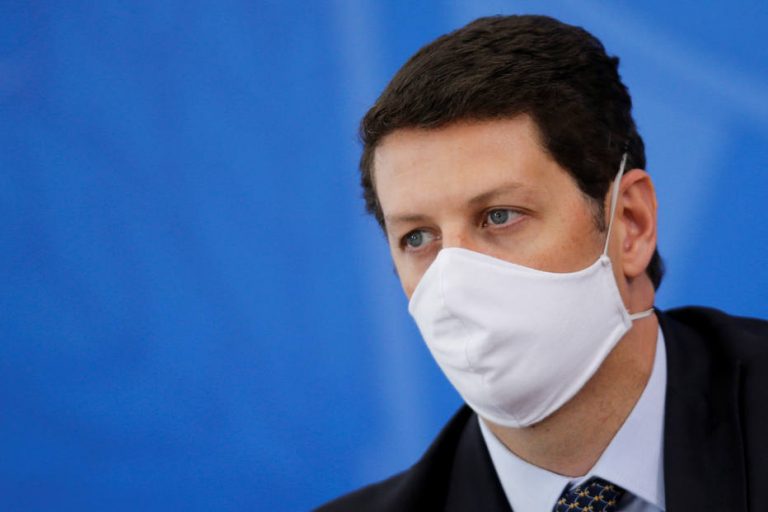 Brazil's Environment Minister Ricardo Salles attends a launching ceremony of the basic sanitation legal framework at the Planalto Palace, in Brasilia, Brazil July 15, 2020. REUTERS/Adriano Machado