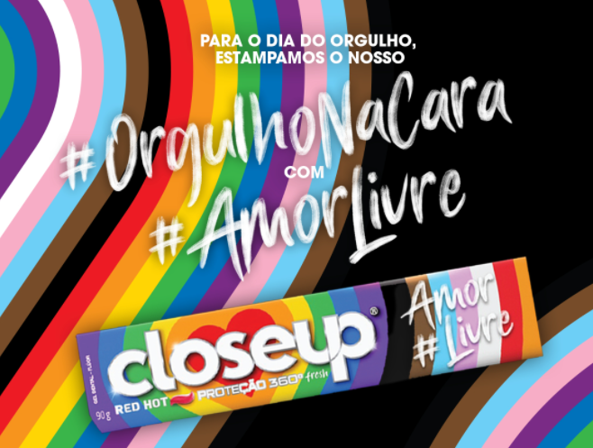 "A Closeup não só apoia como traz o 'Amor Livre' como posicionamento de marca. Por isso, nada mais natural para nós que participar de uma data tão especial como essa dando voz e visibilidade para quem prega e defende o amor durante o ano inteiro, incentivando todos, sem exceção, a estamparem seu #OrgulhoNaCara", destaca Cinthya Ribeiro, gerente de marketing de Closeup.