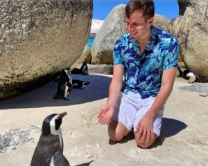 Encontro com pinguins durante a passagem pela África do Sul. Imagem: Arquivo Pessoal