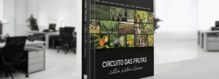 Capa do livro "Circuito das Frutas – História, Cultura e Turismo", por Márcio MA, destacando a riqueza cultural e turística do interior paulista.
